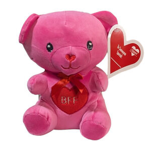 Plushie Pink Stuffed Bear - "BFF" Heart on Belly - Brand New - With Tags